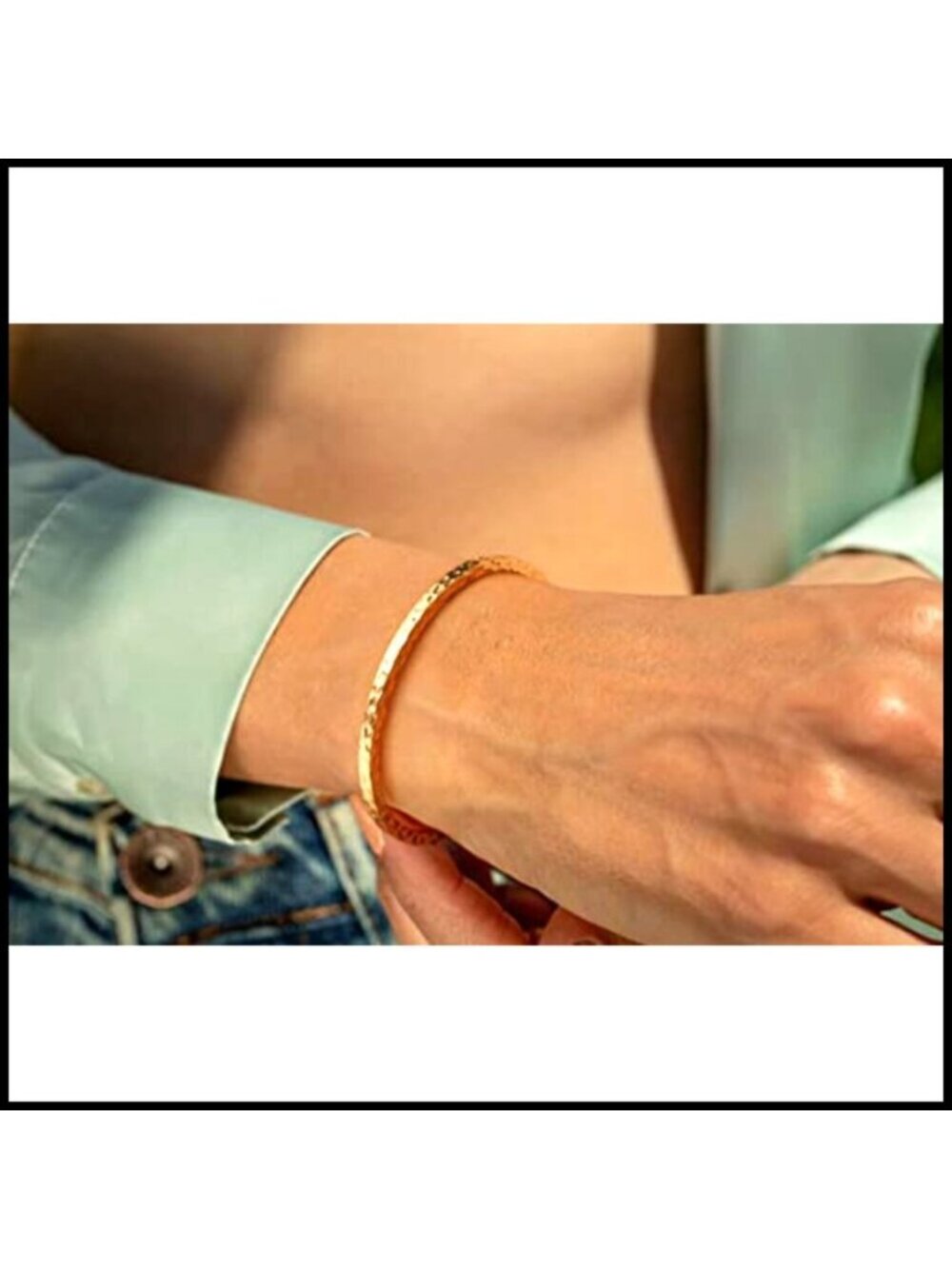 Dainty Gold Cuff Bracelet Minimalist Delicate Thin Bangle Hook 18K Plated - Picture 3 of 7